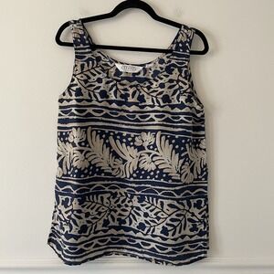 VTG Express 100% Silk Floral Tank Navy Size L Side Vents Boho Artsy Quiet Luxury